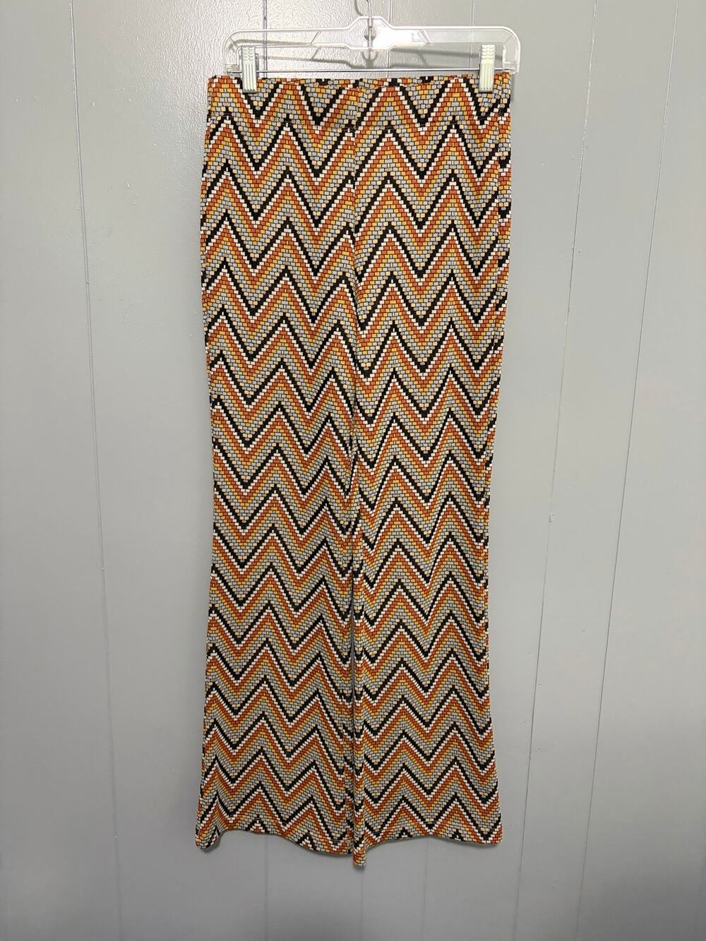 Industry Orange Chevron Print Knit Retro 70s Pull On Flare Boho Pants M